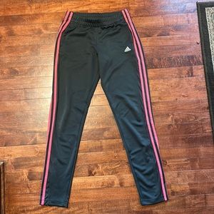 Adidas sweatpants. Dark grey with pink strip. Small. Like new.